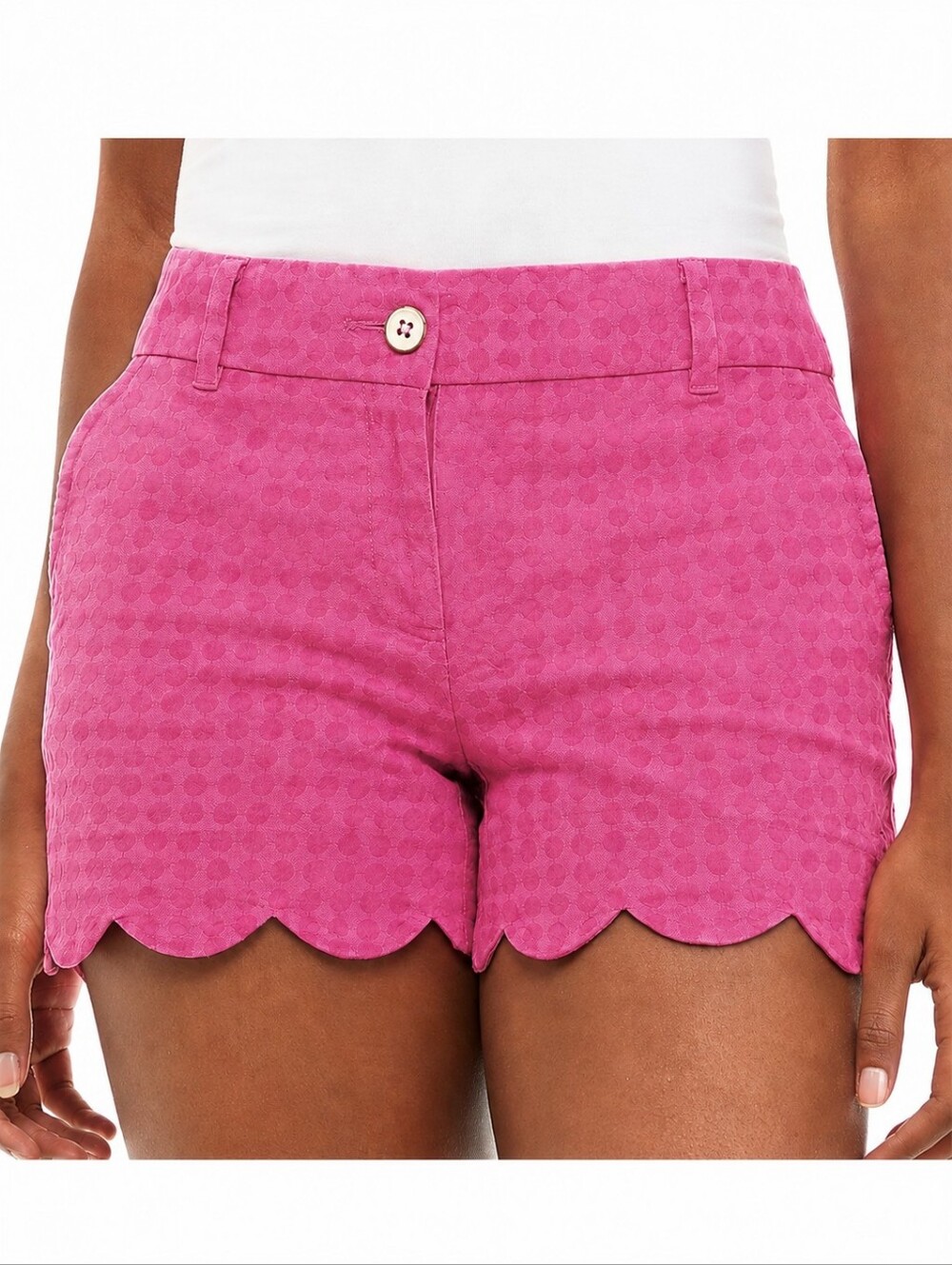 Crown & Ivy Hot Pink Barbie Scalloped Hem Shelby Cotton Chino Shorts Size 2P